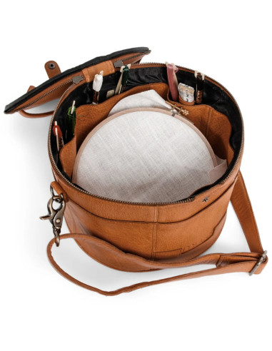 Borsa portaoggetti in pelle per ricamo e maglieria Muud Enturn - Whisky