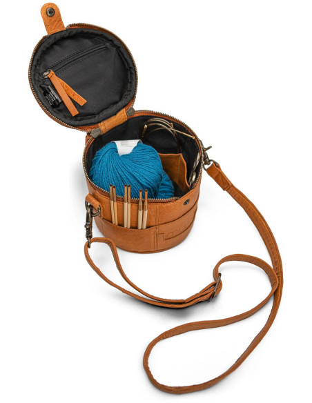 Piccola borsa per maglieria in pelle Muud Saturn Mini - Whisky