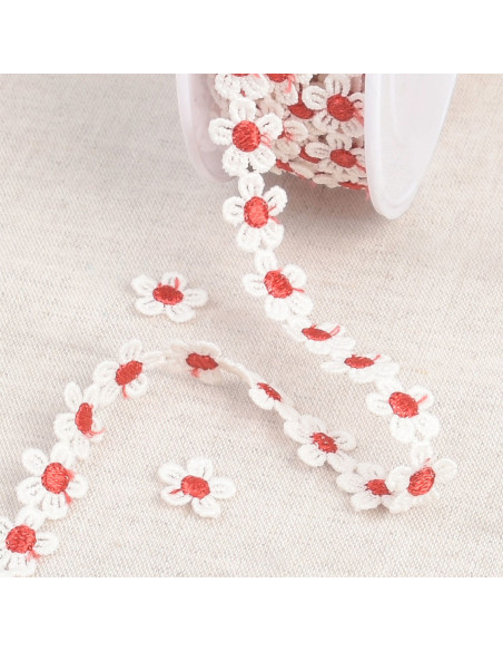 Guipure margherite bianche - Rosso e bianco