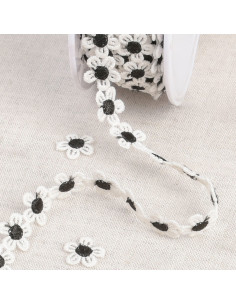 Guipure margherite bianche - Nero e bianco