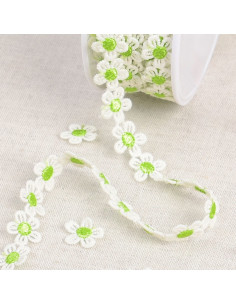 Guipure margherite bianche - Verde e bianco