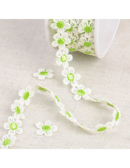 Guipure margherite bianche - Verde e bianco
