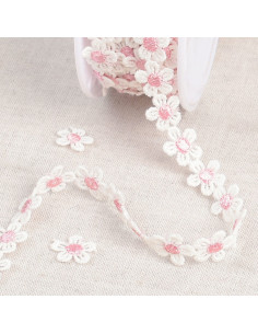Guipure margherite bianche - Rosa e bianco