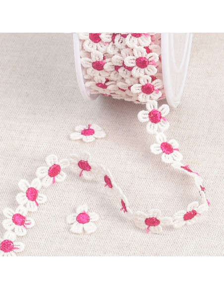 Guipure margherite bianche - Fucsia e bianco
