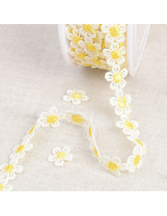 Guipure margherite bianche - Giallo e bianco