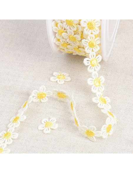 Guipure margherite bianche - Giallo e bianco