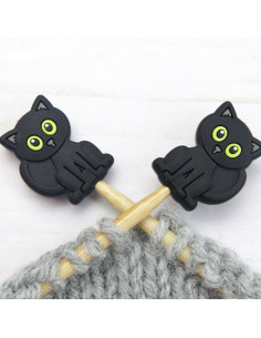 Tappi ferma-maglia per ferri da maglia - Gatto nero