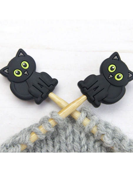 Tappi ferma-maglia per ferri da maglia - Gatto nero