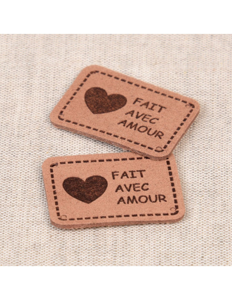 Set di 6 etichette similpelle - Fatto con amore marrone