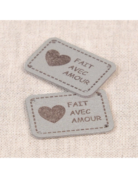 Set di 6 etichette similpelle - Fatto con amore grigio
