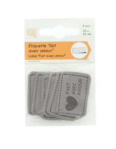 Set di 6 etichette similpelle - Fatto con amore grigio 2