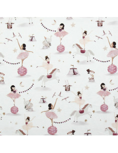 Tessuto popeline di cotone - Equilibrista bianco e viola 2