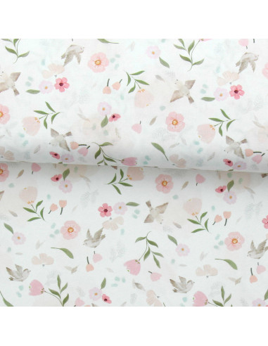 Tessuto popeline di cotone - Pretty bianco e rosa