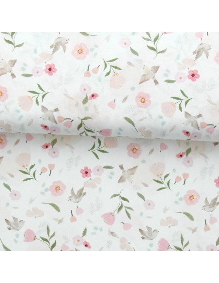 Tessuto popeline di cotone - Pretty bianco e rosa