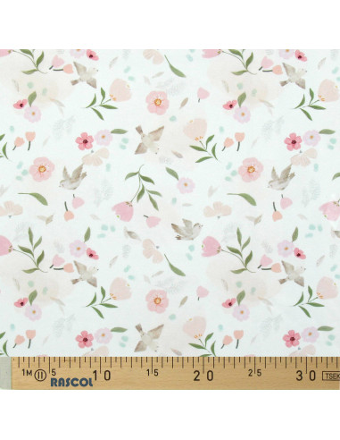 Tessuto popeline di cotone - Pretty bianco e rosa