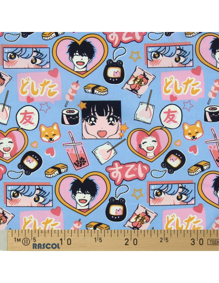 Tessuto popeline di cotone - In love blu e rosa