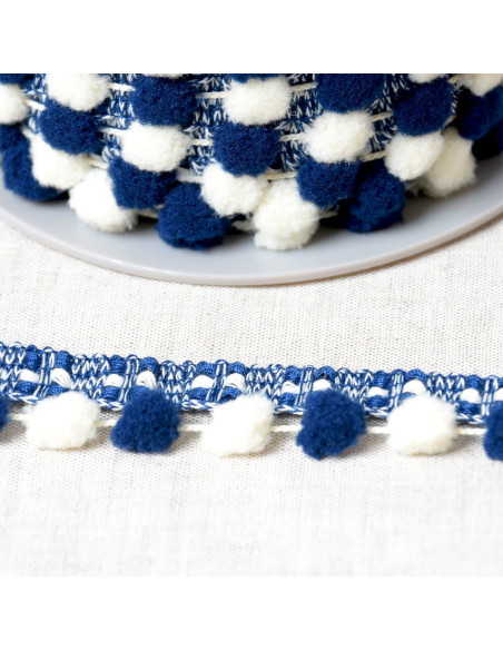 Gala con grandi pompon bicolore - Blu marino e écru