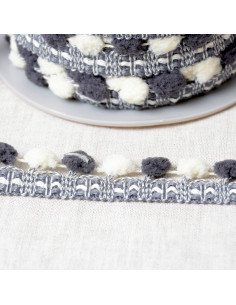 Gala con grandi pompon bicolore - Grigio e écru