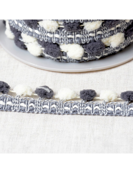 Gala con grandi pompon bicolore - Grigio e écru