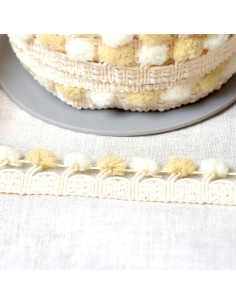 Gallone con grandi pompon bicolore - Beige e écru