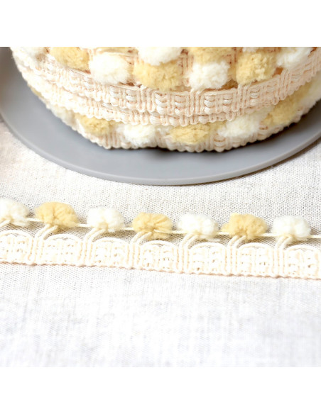 Gallone con grandi pompon bicolore - Beige e écru