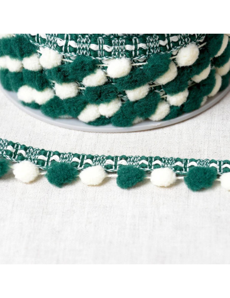 Gallone con grandi pompon bicolore - Verde e écru