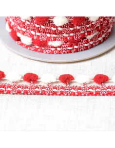 Gala con grandi pompon bicolore - Rosso e écru