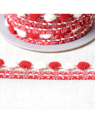 Gala con grandi pompon bicolore - Rosso e écru