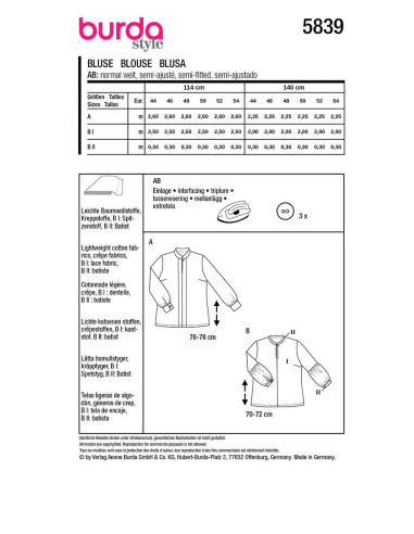 Modello di camicetta - Burda 5839