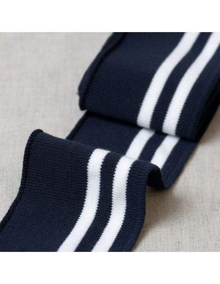Polsini e orlo a coste - Blu navy con righe bianche