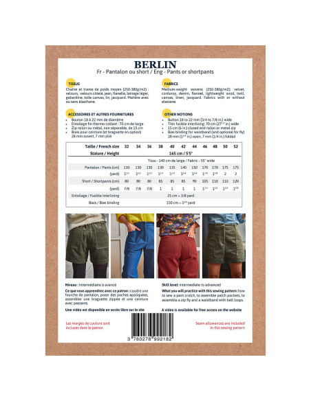 Modello di pantaloni e shorts Berlin - Ikatee