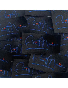 Set di 5 etichette tessute da cucire Fatto a mano - Nero e blu marino