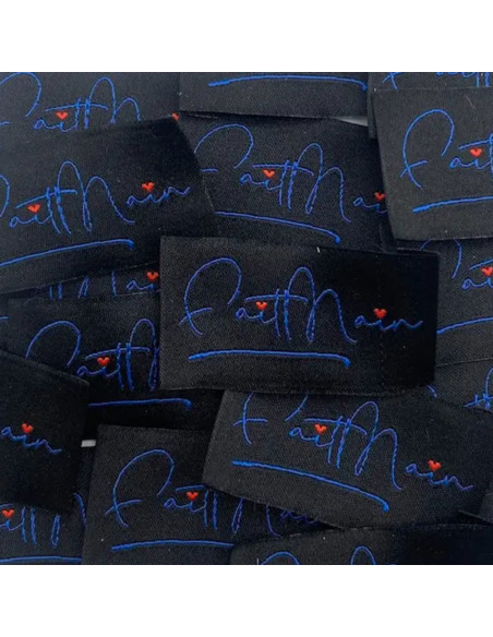 Set di 5 etichette tessute da cucire Fatto a mano - Nero e blu marino