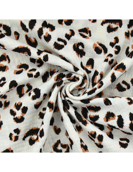 Tessuto doppia garza Fauve - Ecru e marrone