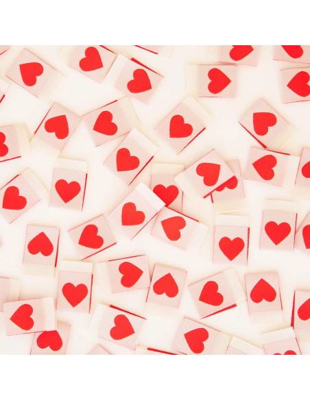 Set di 8 etichette tessute - Cuore rosso