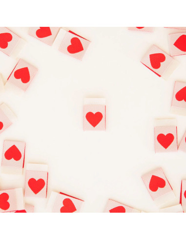 Set di 8 etichette tessute - Cuore rosso