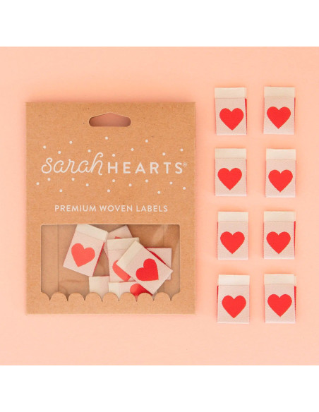 Set di 8 etichette tessute - Cuore rosso