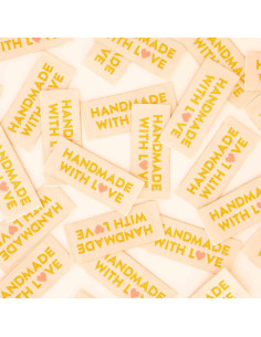 Set di 8 etichette tessute - Fatto a mano con amore - Oro