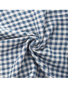 Tessuto doppia garza goffrata vichy - Pietra blu e bianco sporco