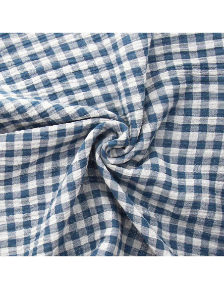 Tessuto doppia garza goffrata vichy - Pietra blu e bianco sporco