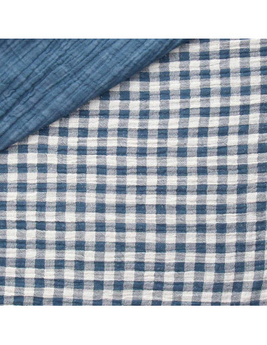 Tessuto doppia garza goffrata vichy - Pietra blu e bianco sporco