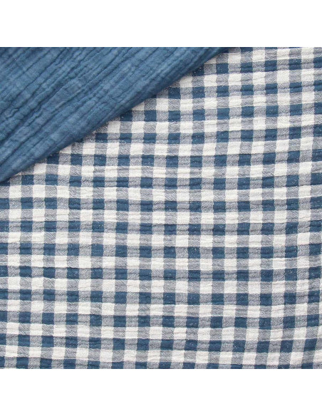 Tessuto doppia garza goffrata vichy - Pietra blu e bianco sporco
