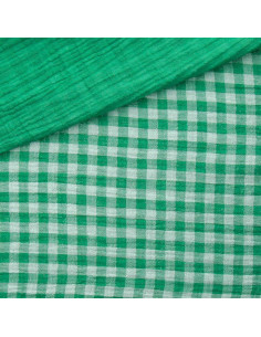 Tessuto doppia garza goffrata vichy - Trifoglio e bianco sporco 2