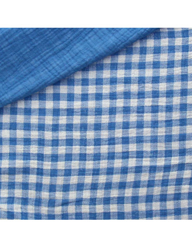Tessuto doppia garza goffrata vichy - Azzurro e bianco sporco