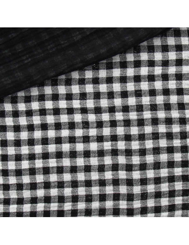 Tessuto doppia garza goffrata vichy - Nero e bianco sporco