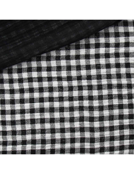 Tessuto doppia garza goffrata vichy - Nero e bianco sporco