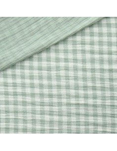 Tessuto doppia garza goffrata vichy - Verde grigio e bianco sporco 2