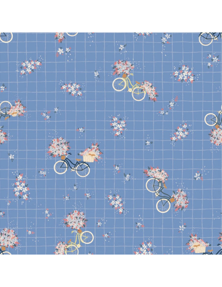 Tessuto satin di cotone Bicicletta blu - Lise Tailor