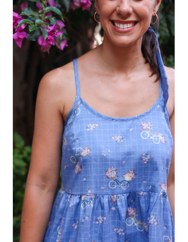 Tessuto satin di cotone Bicicletta blu - Lise Tailor