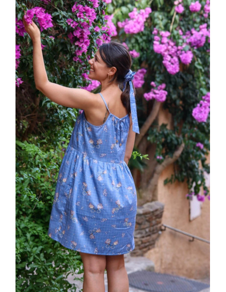 Tessuto satin di cotone Bicicletta blu - Lise Tailor